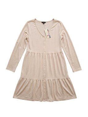 NWT | Dokotoo Cream Tiered Button-Front Mini Dress with Pockets Large
